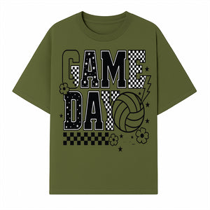Game Day Volleyball T-Shirt, Sports Fans Tee, Checkered Pattern, Athletic Apparel, Fun Gift for Coaches, Players, and Cheerleaders - T-shirt 1758728327217.jpg