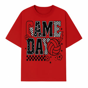 Game Day Volleyball T-Shirt, Sports Fans Tee, Checkered Pattern, Athletic Apparel, Fun Gift for Coaches, Players, and Cheerleaders - T-shirt 1758728328150.jpg