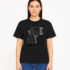 Game Day Volleyball T-Shirt, Sports Fans Tee, Checkered Pattern, Athletic Apparel, Fun Gift for Coaches, Players, and Cheerleaders - T-shirt 1758728329709.jpg
