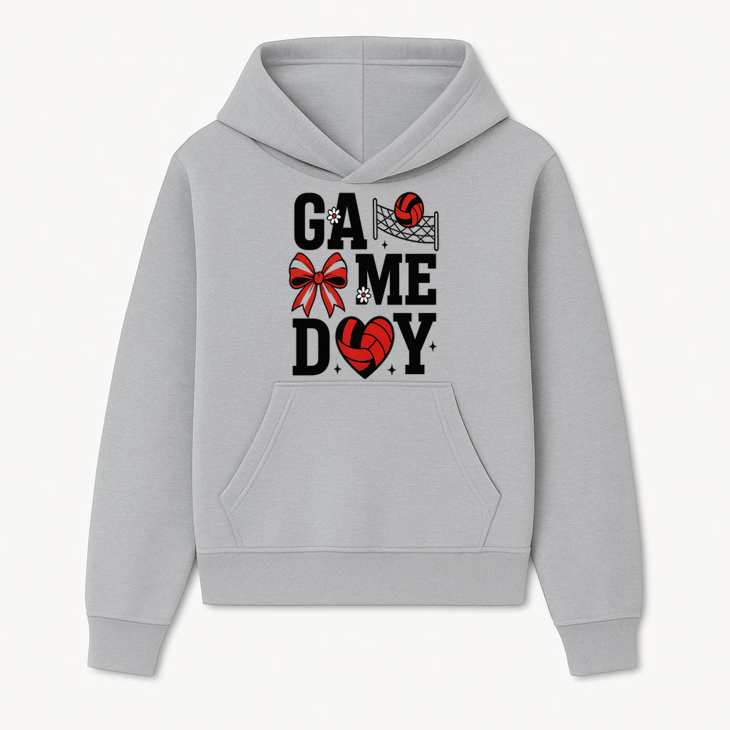 Game Day Volleyball Shirt with Heart, Bow, and Floral Design - Perfect for Sports Fans and Players - Hoodie 1758728342194.jpg