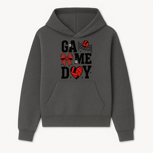Game Day Volleyball Shirt with Heart, Bow, and Floral Design - Perfect for Sports Fans and Players - Hoodie 1758728342466.jpg