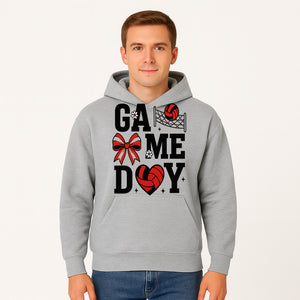 Game Day Volleyball Shirt with Heart, Bow, and Floral Design - Perfect for Sports Fans and Players - Hoodie 1758728344762.jpg