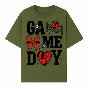 Game Day Volleyball Shirt with Heart, Bow, and Floral Design - Perfect for Sports Fans and Players - T-shirt 1758728345449.jpg