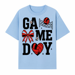Game Day Volleyball Shirt with Heart, Bow, and Floral Design - Perfect for Sports Fans and Players - T-shirt 1758728345722.jpg