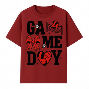 Game Day Volleyball Shirt with Heart, Bow, and Floral Design - Perfect for Sports Fans and Players - T-shirt 1758728346077.jpg
