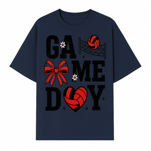 Game Day Volleyball Shirt with Heart, Bow, and Floral Design - Perfect for Sports Fans and Players - T-shirt 1758728346192.jpg