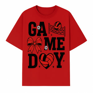 Game Day Volleyball Shirt with Heart, Bow, and Floral Design - Perfect for Sports Fans and Players - T-shirt 1758728346320.jpg