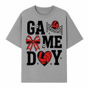 Game Day Volleyball Shirt with Heart, Bow, and Floral Design - Perfect for Sports Fans and Players - T-shirt 1758728346434.jpg