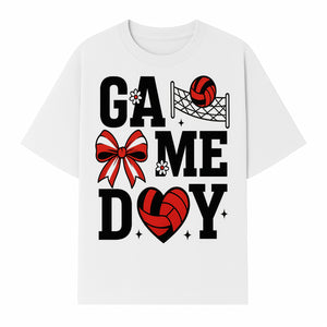 Game Day Volleyball Shirt with Heart, Bow, and Floral Design - Perfect for Sports Fans and Players - T-shirt 1758728346559.jpg