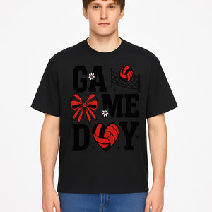 Game Day Volleyball Shirt with Heart, Bow, and Floral Design - Perfect for Sports Fans and Players - T-shirt 1758728347678.jpg