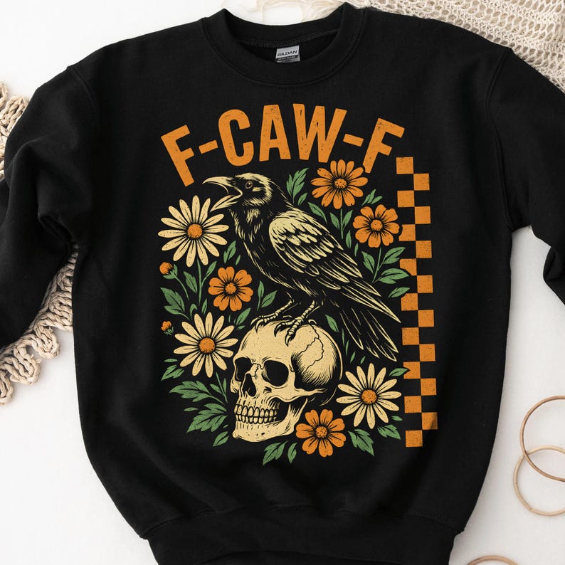 Crow Raven F Caw F Funny Halloween Gothic Floral Checkered Dark Bird Sublimation Crow Bird Humor 1758860366844.jpg