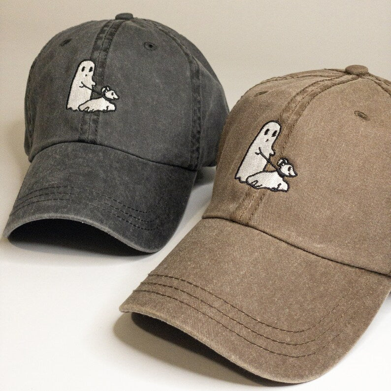 Ghost Walking Dog Dad Hat Embroidered Baseball Cap Aesthetic Washed Vintage Halloween 1758940699991.jpg