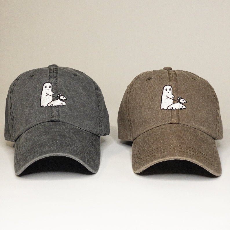 Ghost Walking Dog Dad Hat Embroidered Baseball Cap Aesthetic Washed Vintage Halloween 1758940719560.jpg