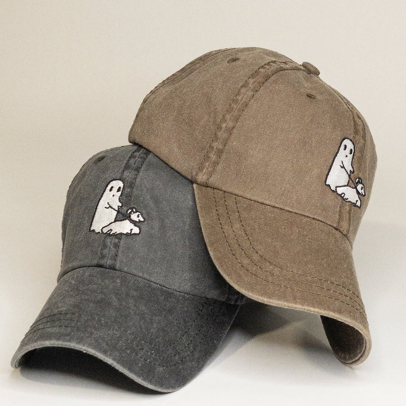 Ghost Walking Dog Dad Hat Embroidered Baseball Cap Aesthetic Washed Vintage Halloween 1758940720137.jpg