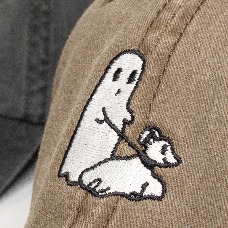 Ghost Walking Dog Dad Hat Embroidered Baseball Cap Aesthetic Washed Vintage Halloween 1758940720198.jpg