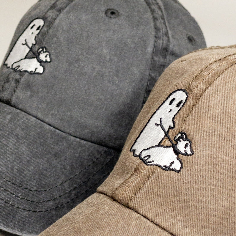 Ghost Walking Dog Dad Hat Embroidered Baseball Cap Aesthetic Washed Vintage Halloween 1758940720218.jpg
