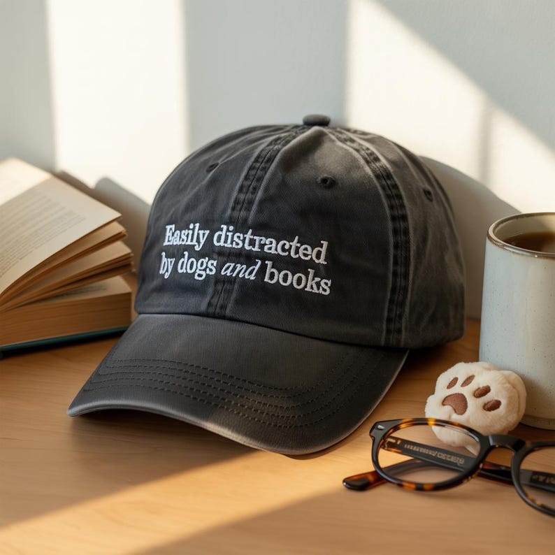 Easily Distracted By Dogs And Books Hat Embroidered Dad Hat Dog Lover Gift Bookworm Baseball Cap 1758941053904.jpg