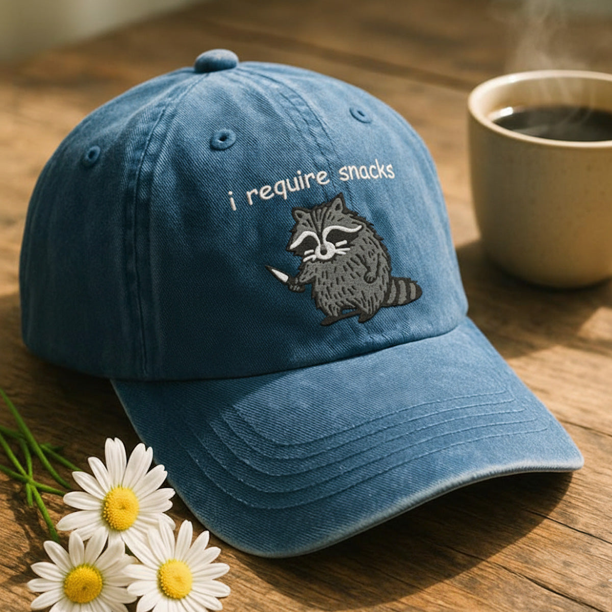 I Require Snacks Embroidered Baseball Cap Feral Embroidered Raccoon Cap Funny Unhinged Gift Embroidered Animal Cap 1759117791202.jpg