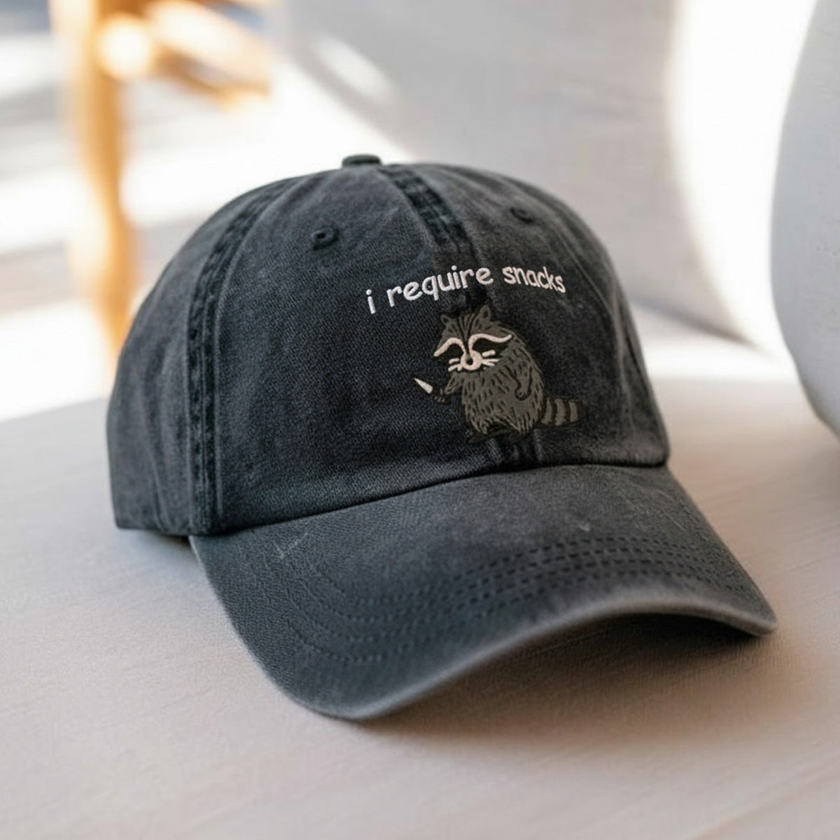 I Require Snacks Embroidered Baseball Cap Feral Embroidered Raccoon Cap Funny Unhinged Gift Embroidered Animal Cap 1759117797645.jpg