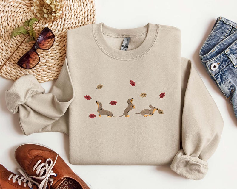 Embroidered Fall Dachshund Dog Shirt Black Dackel Sausage Puppy Shirt Fall Dachshund Dog Embroidered Shirt Tis The Season Shirt 1759136806545.jpg