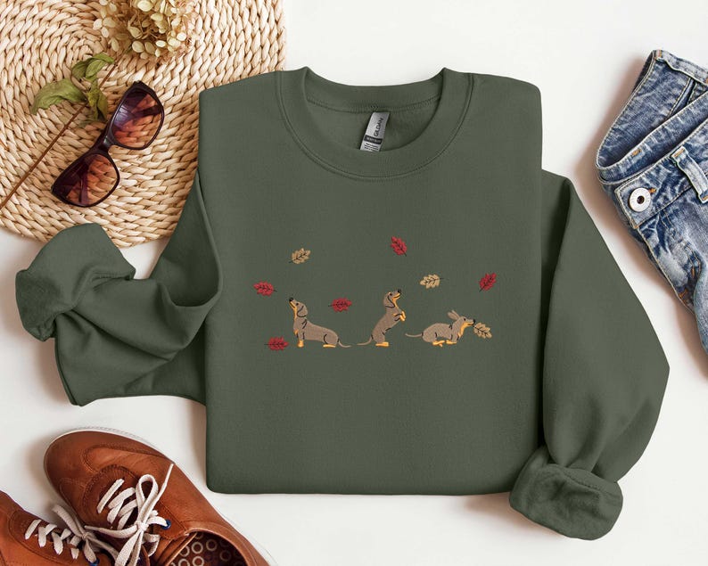 Embroidered Fall Dachshund Dog Shirt Black Dackel Sausage Puppy Shirt Fall Dachshund Dog Embroidered Shirt Tis The Season Shirt 1759136822054.jpg