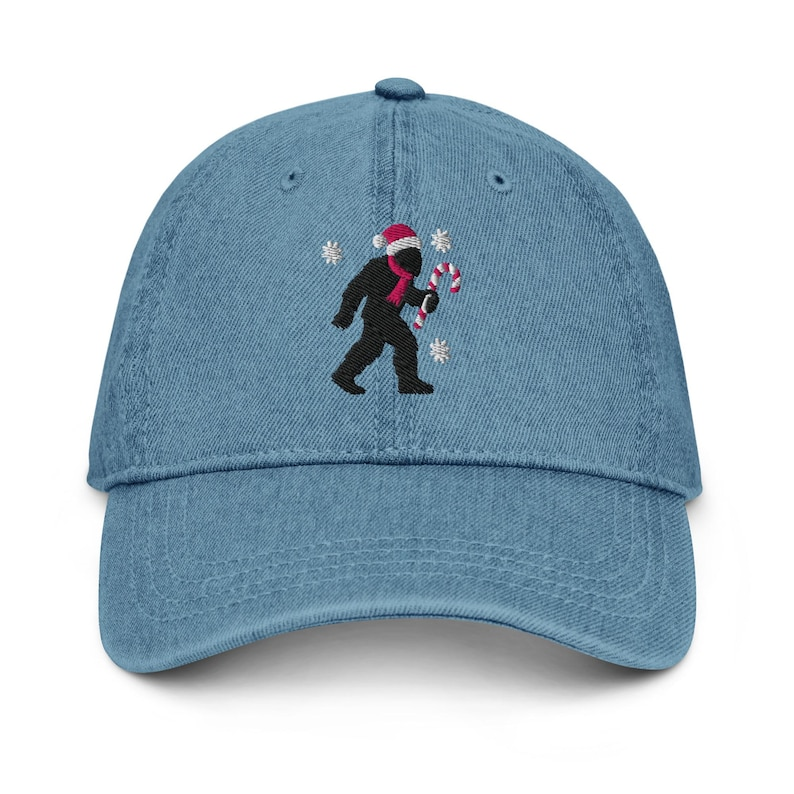 Christmas Bigfoot Embroidered Denim Dad Hat Sasquatch Candy Cane Cap 1759201511690.png