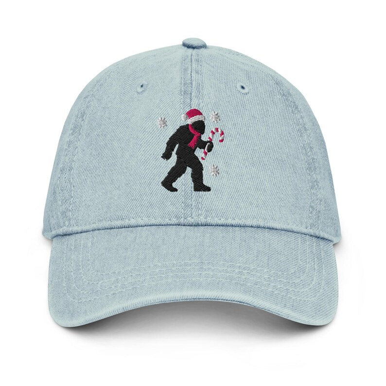 Christmas Bigfoot Embroidered Denim Dad Hat Sasquatch Candy Cane Cap 1759201511821.png