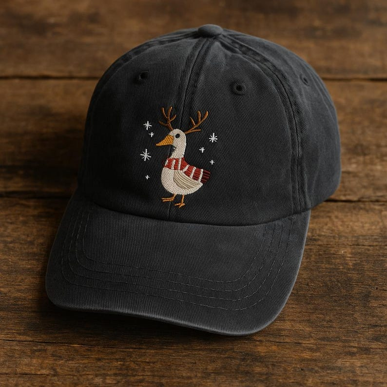Christmas Goose Hat Embroidered Cap With Reindeer Antlers Scarf And Snowflakes 1759201826387.png