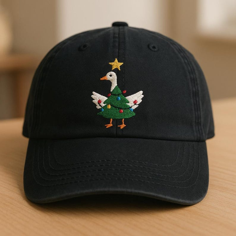 Christmas Goose Tree Hat Embroidered Holiday Cap With Star And Ornaments 1759201927467.png