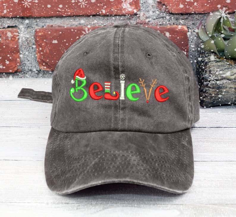 Embroidered Believe Christmas Baseball Cap   Low Profile Cotton 1759202340227.png