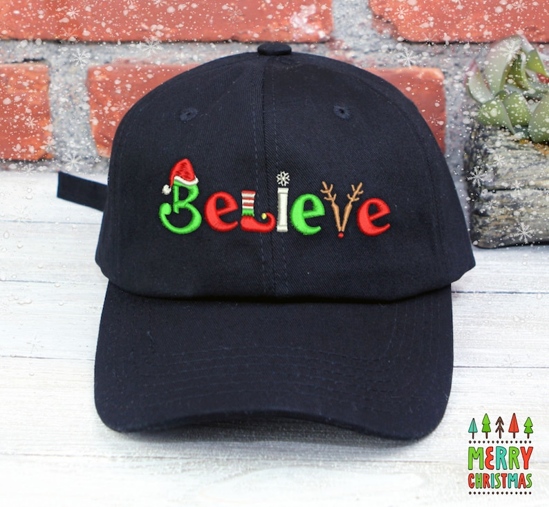 Embroidered Believe Christmas Baseball Cap   Low Profile Cotton 1759202340382.png