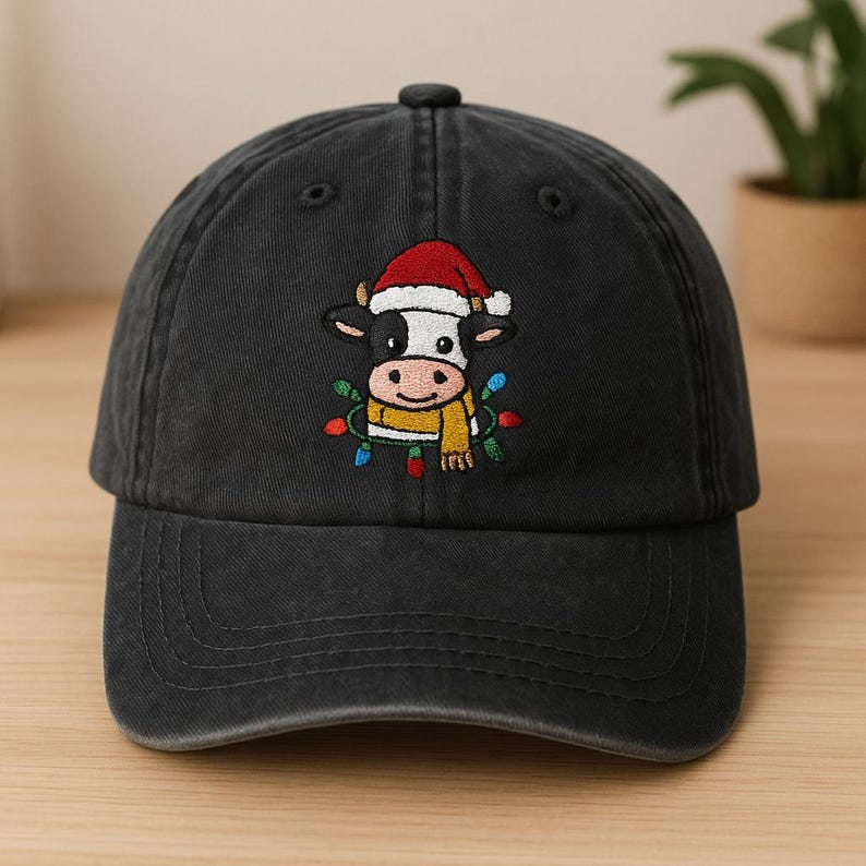 Holiday Cow Hat Embroidered Christmas Cap With Santa Hat Scarf And Festive Lights 1759204740222.png