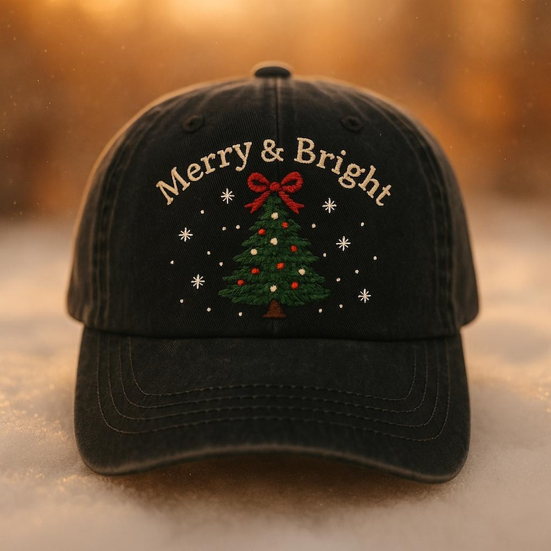 Merry  Bright Embroidered Christmas Hat Holiday Tree Snowflake Cap Festive Winter Adjustable Dad Hat 1759205135426.png