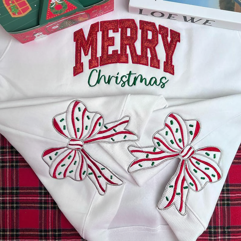 Merry Christmas Side Bow Embroidered Sweatshirt Glitter Applique Christmas Sweatshirt Side Bow Sweatshirt Christmas Shirtholiday Apparel 1759371519723.png
