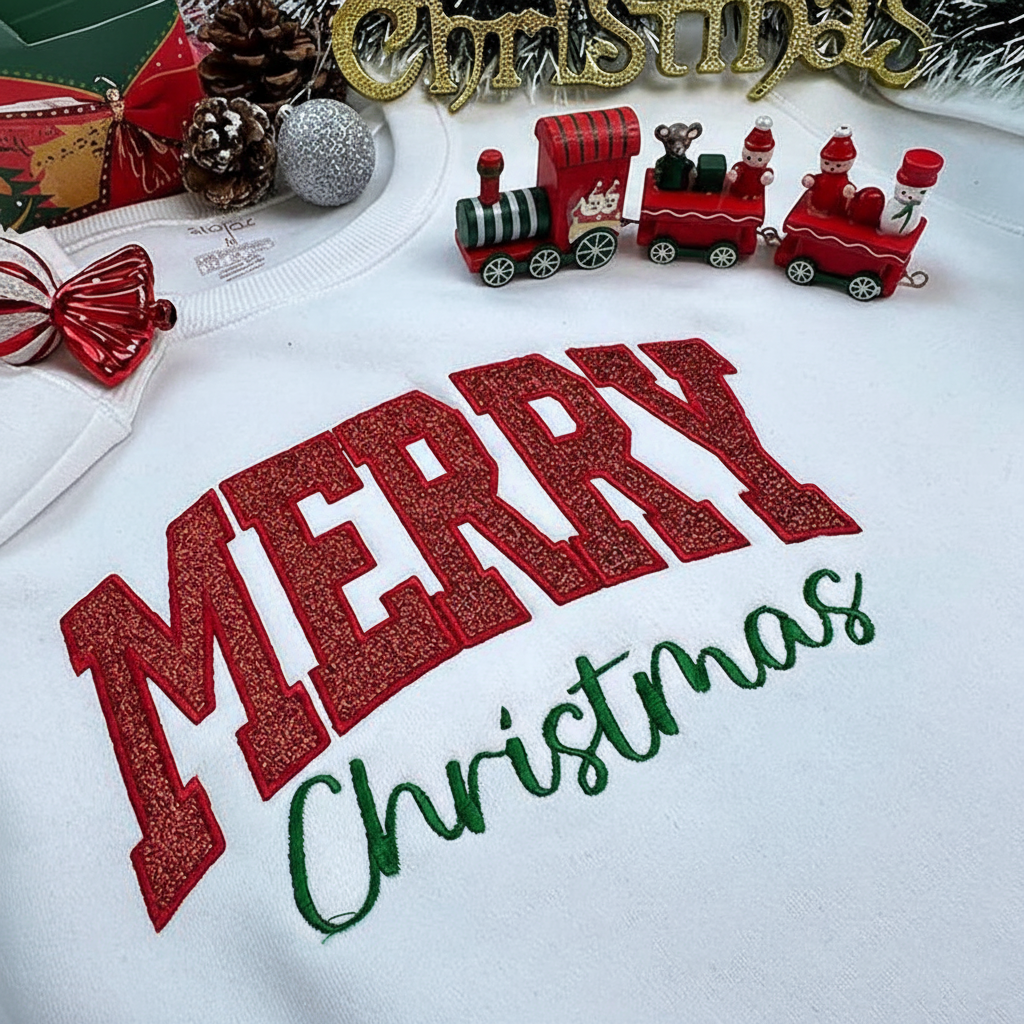 Merry Christmas Side Bow Embroidered Sweatshirt Glitter Applique Christmas Sweatshirt Side Bow Sweatshirt Christmas Shirtholiday Apparel 1759371538261.png