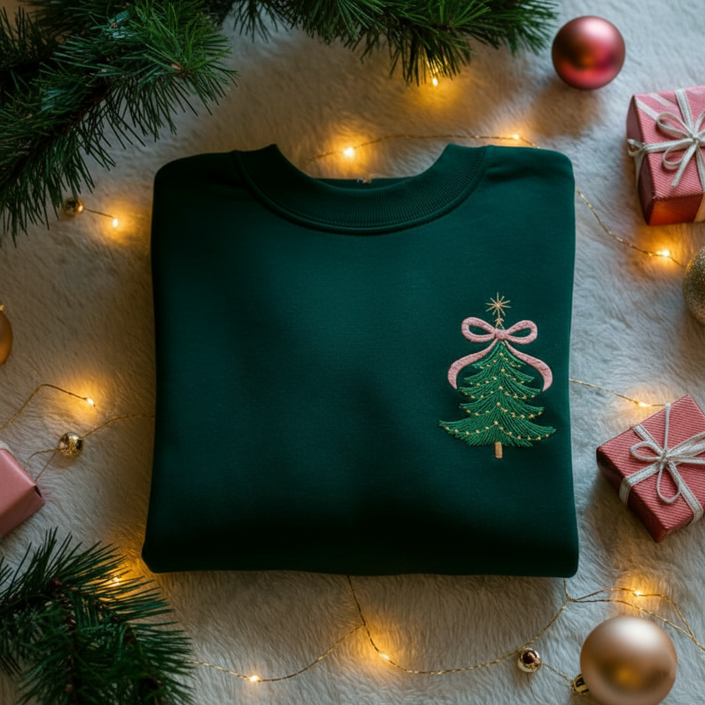 Embroidered Christmas Tree Sweatshirt Hoodie   Coquette Holiday Style 1759371965508.png