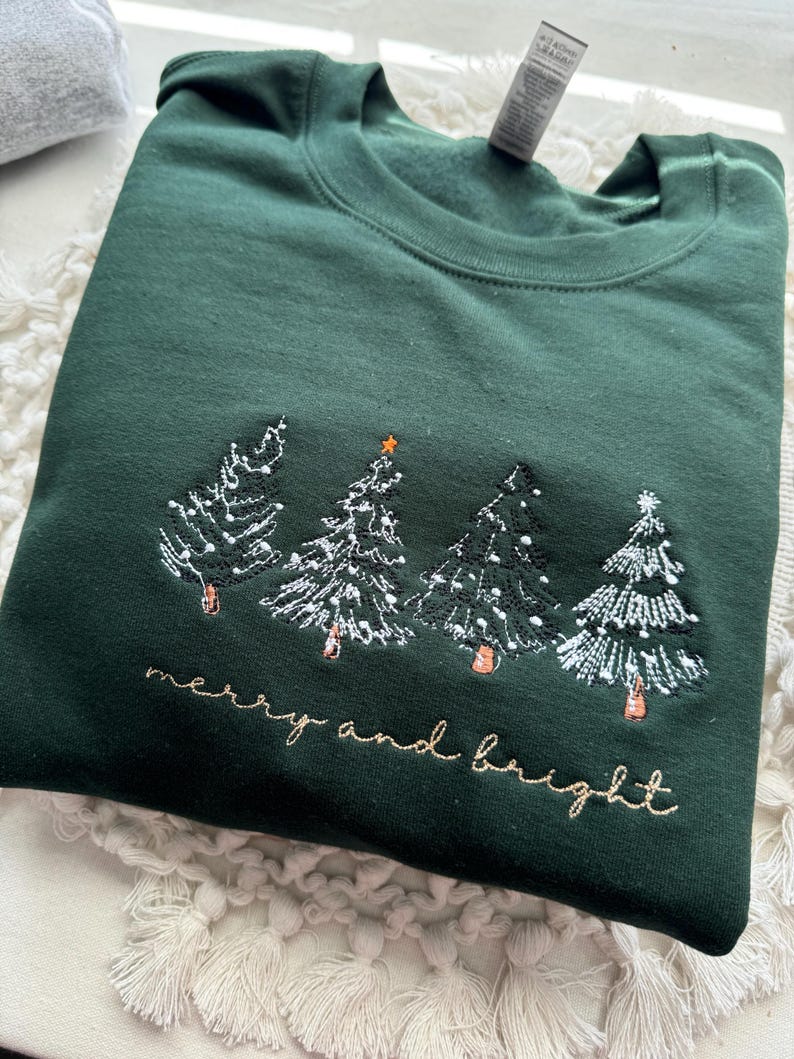 Merry  Bright Christmas Tree Embroidered Crewneck Sweatshirt   4 Christmas Trees 1759374996670.jpg