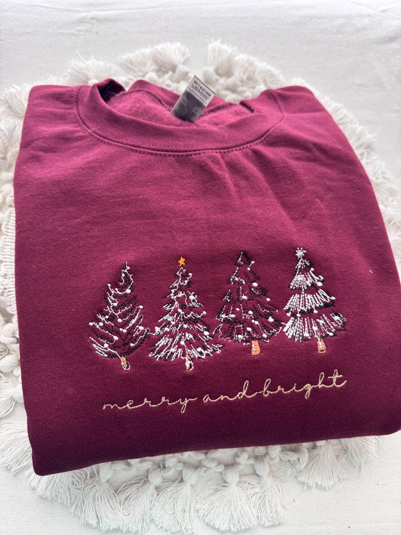 Merry  Bright Christmas Tree Embroidered Crewneck Sweatshirt   4 Christmas Trees 1759375029865.jpg
