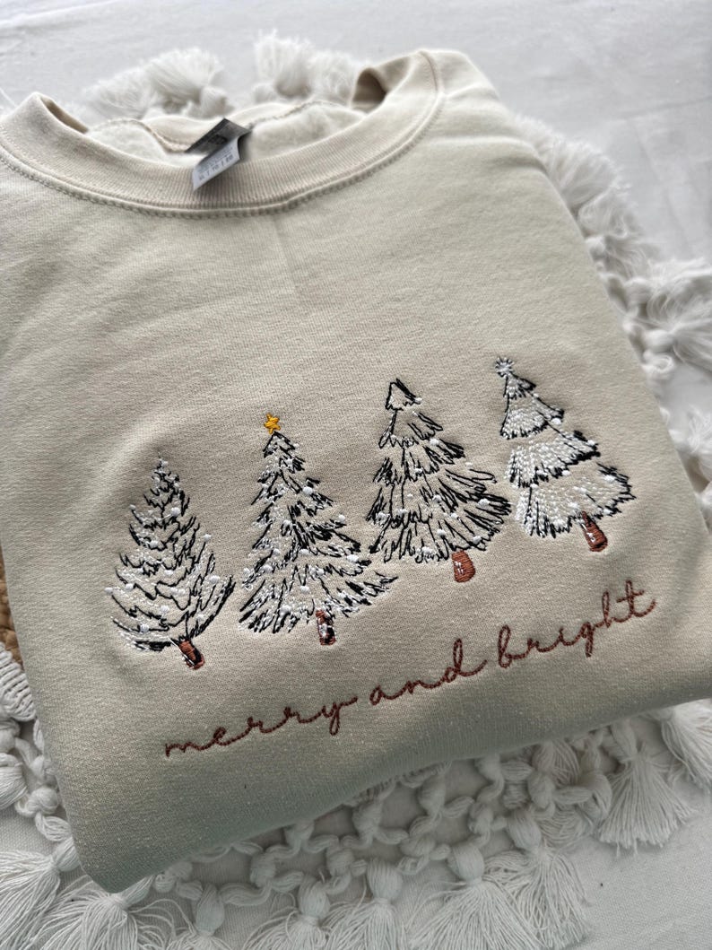 Merry  Bright Christmas Tree Embroidered Crewneck Sweatshirt   4 Christmas Trees 1759375030655.jpg
