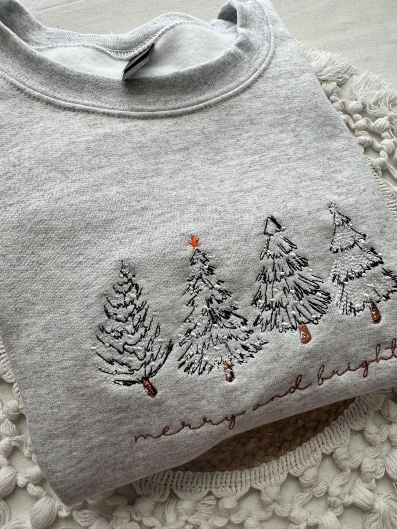 Merry  Bright Christmas Tree Embroidered Crewneck Sweatshirt   4 Christmas Trees 1759375030663.jpg