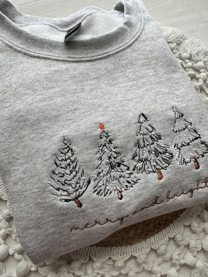 Merry  Bright Christmas Tree Embroidered Crewneck Sweatshirt   4 Christmas Trees 1759375030663.jpg