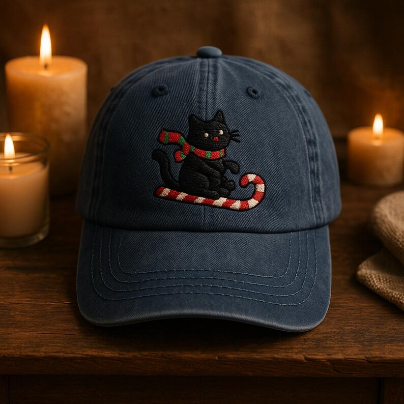Black Cat Candy Cane Embroidered Christmas Hat Fun Holiday Baseball Cap Gift For Cat Lovers 1759375858844.png