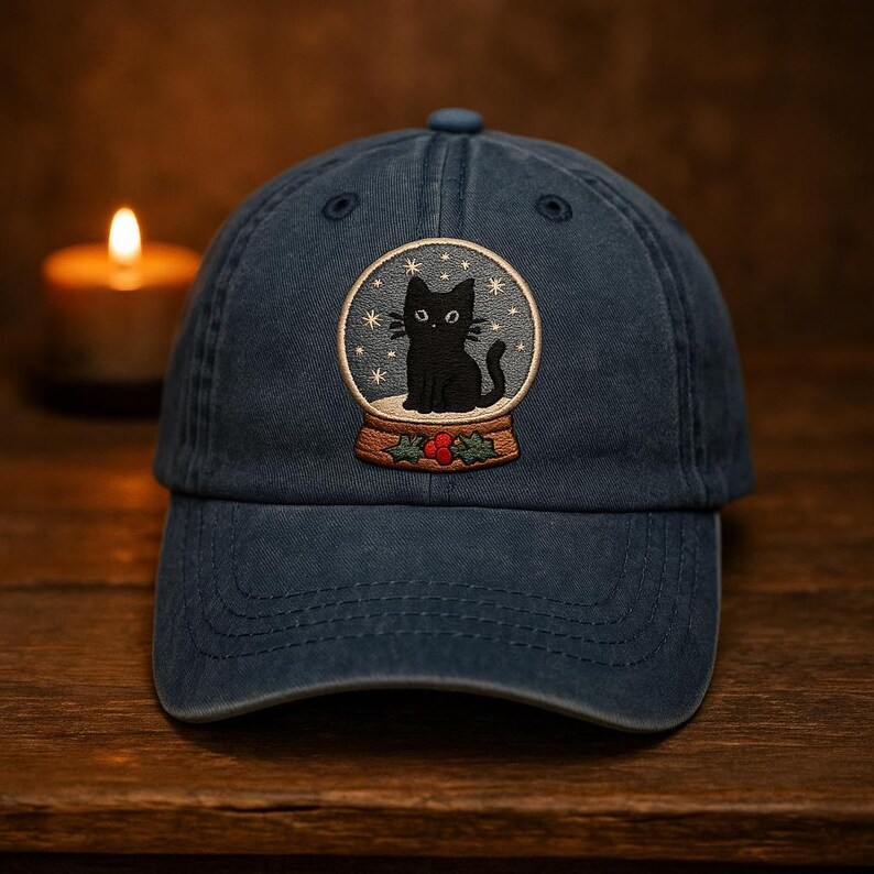 Black Cat Snow Globe Embroidered Christmas Hat Cute Holiday Baseball Cap Gift For Cat Lovers 1759375904559.png