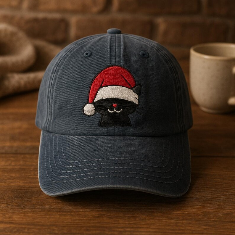 Black Cat With Santa Hat Embroidered Christmas Hat Holiday Baseball Cap Gift For Cat Lovers 1759375978419.png