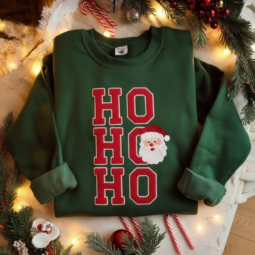 Ho Ho Ho Santa Sweatshirt Festive Embroidered Christmas Pullover Adults Embroidered Sweatshirt Discounted Christmas Sweatshirt Ugly Xmas 1759376009538.png