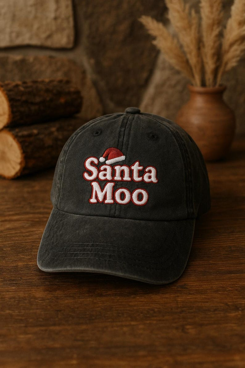 Santa Moo Embroidered Hat Christmas Cow Baseball Cap Funny Holiday Dad Hat 1759379510426.png
