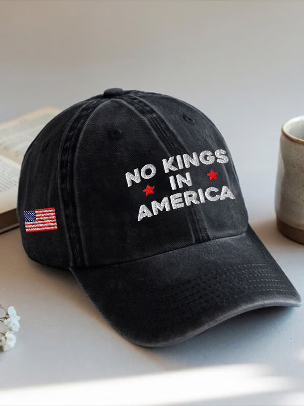 Political Statement Dad Hat  No Kings In America Embroidered Cap  Us Flag Side Stitch  Freedom Black Hat 1759475889864.jpg