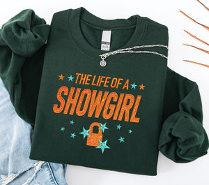 Life Of A Showgirl Sweatshirt For Fan Embroidered Orange Glitter Shirt Showgirl Shirt For Concert Showgirl Era Shirt Gift For Her 1759485363884.jpg