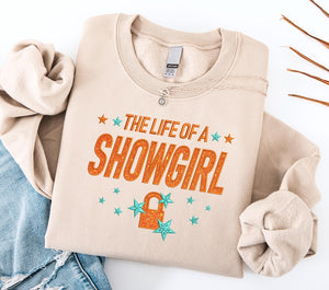 Life Of A Showgirl Sweatshirt For Fan Embroidered Orange Glitter Shirt Showgirl Shirt For Concert Showgirl Era Shirt Gift For Her 1759485363910.jpg