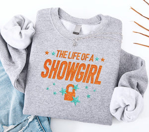 Life Of A Showgirl Sweatshirt For Fan Embroidered Orange Glitter Shirt Showgirl Shirt For Concert Showgirl Era Shirt Gift For Her 1759485364040.jpg